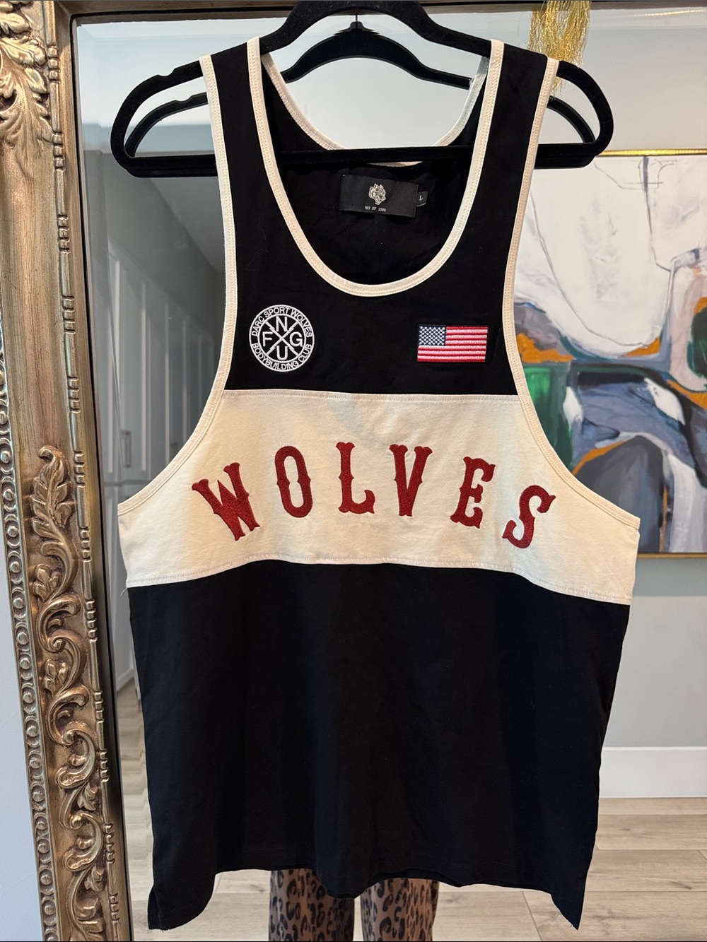 Darc Sport Black and Cream Tank with Red 'WOLVES' Graphic